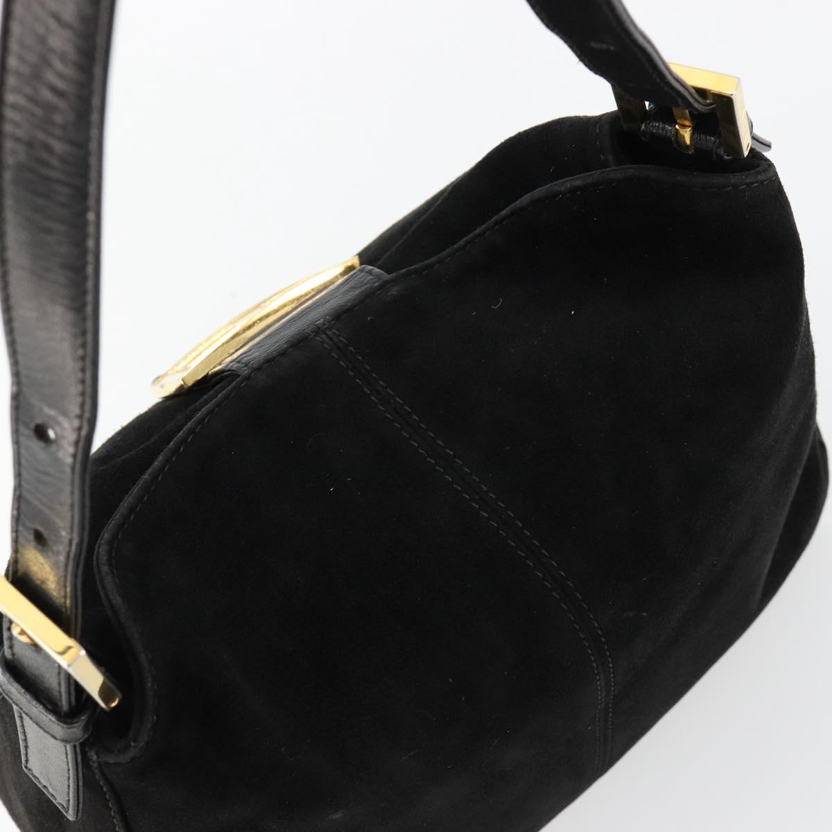 FENDI Mamma Baguette Shoulder Bag Suede Black Gold Auth 185077A