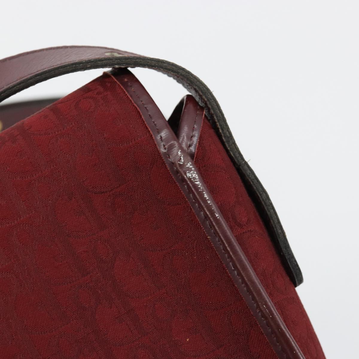 Christian Dior Trotter Canvas Shoulder Bag Red Gold Auth 185078