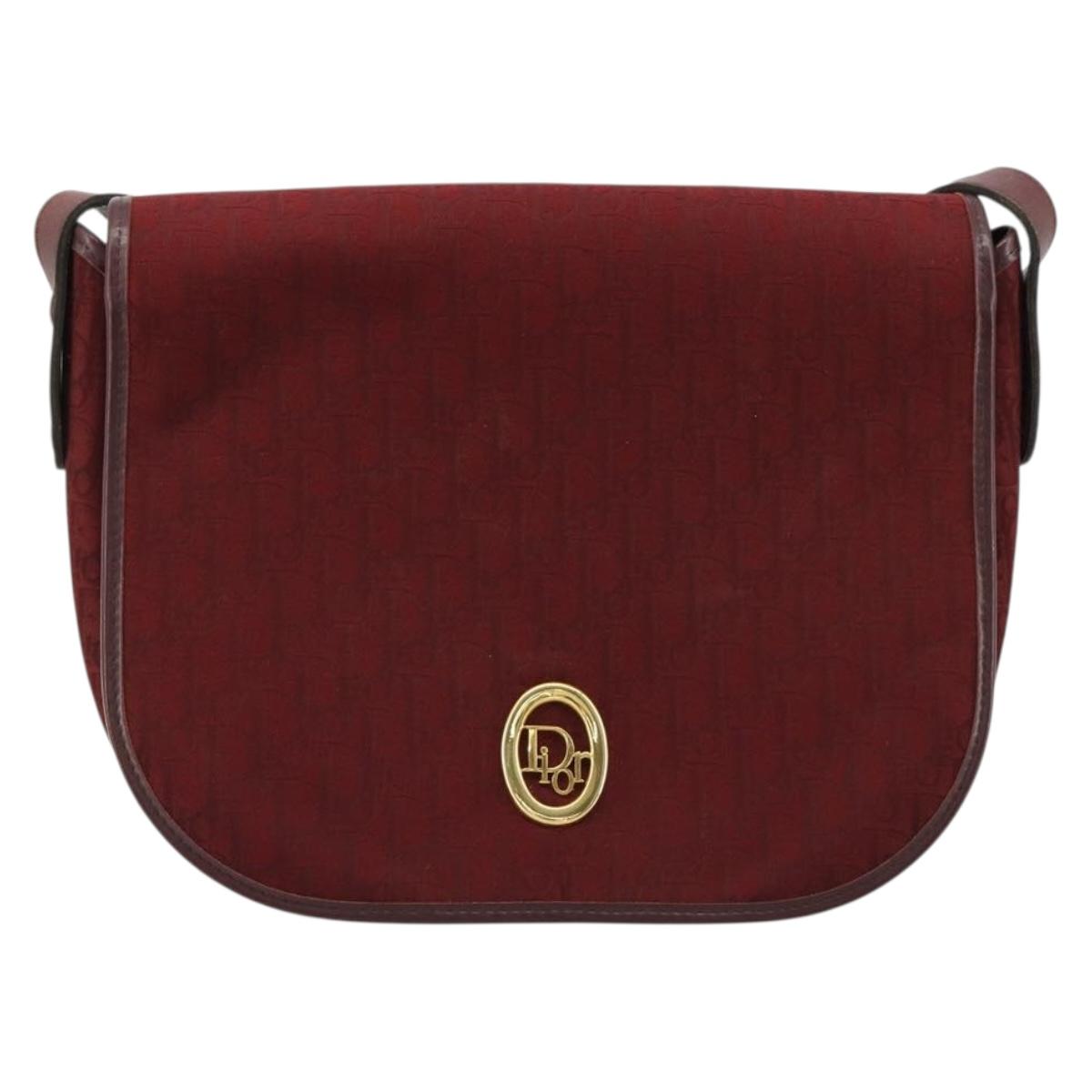 Christian Dior Trotter Canvas Shoulder Bag Red Gold Auth 185078