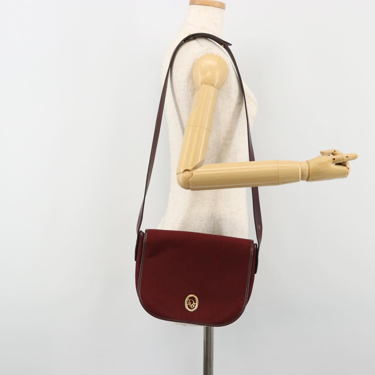 Christian Dior Trotter Canvas Shoulder Bag Red Gold Auth 185078