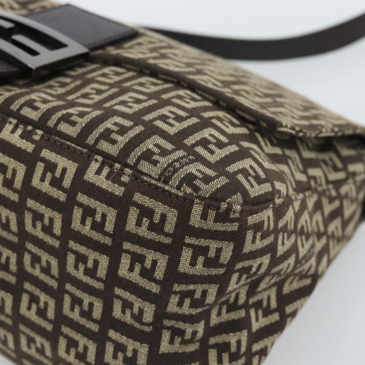 FENDI Zucchino Canvas Mamma Baguette Shoulder Bag Beige Silver Auth 185079V