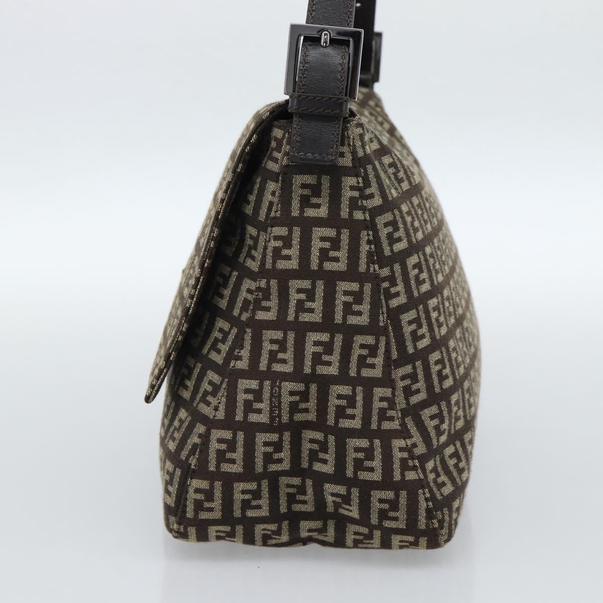 FENDI Zucchino Canvas Mamma Baguette Shoulder Bag Beige Silver Auth 185079V