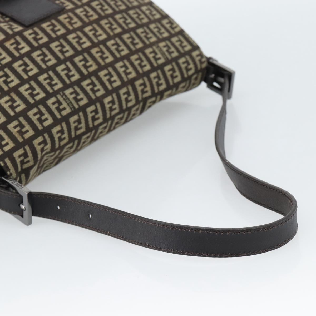 FENDI Zucchino Canvas Mamma Baguette Shoulder Bag Beige Silver Auth 185079V
