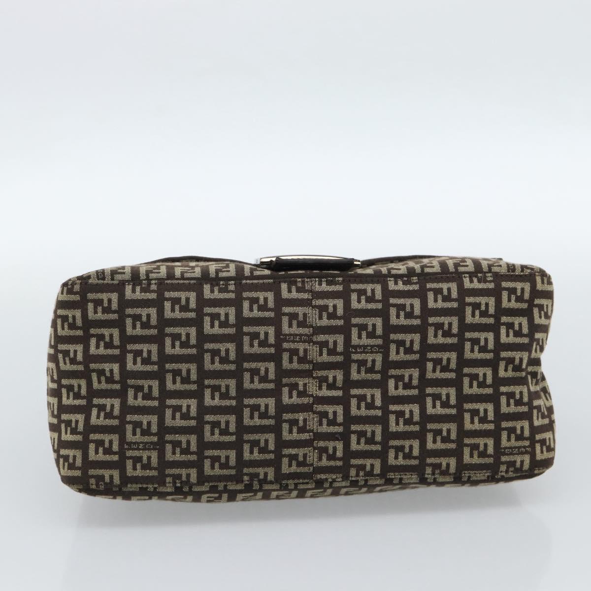 FENDI Zucchino Canvas Mamma Baguette Shoulder Bag Beige Silver Auth 185079V