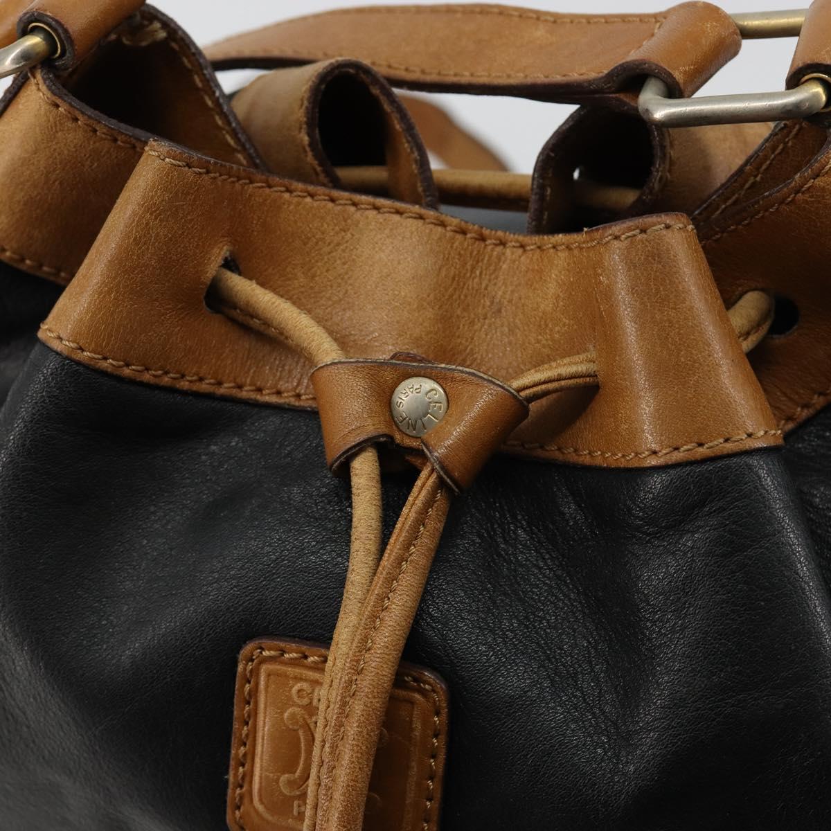 CELINE Purse Shoulder Bag Leather Black Gold Auth 185080