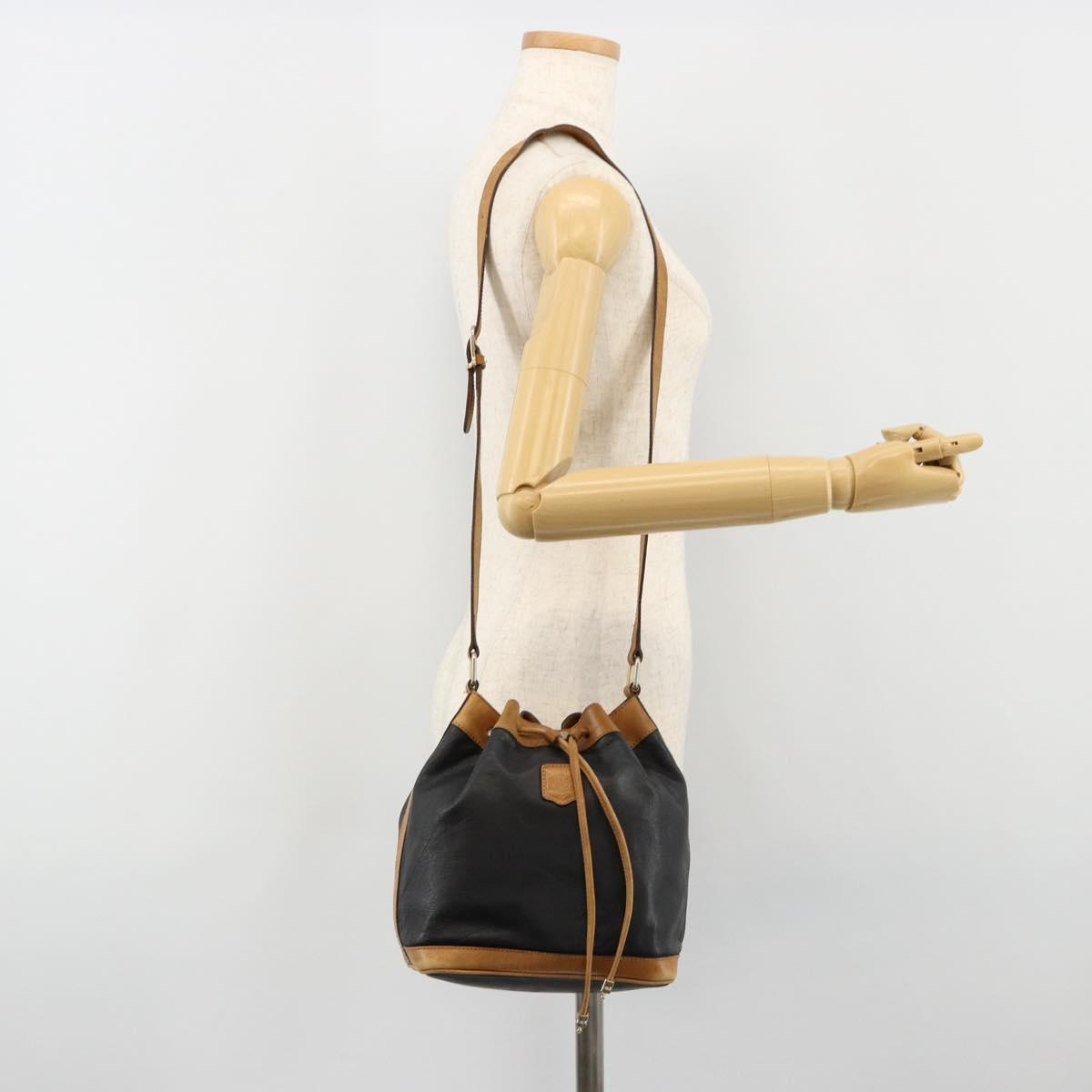 CELINE Purse Shoulder Bag Leather Black Gold Auth 185080