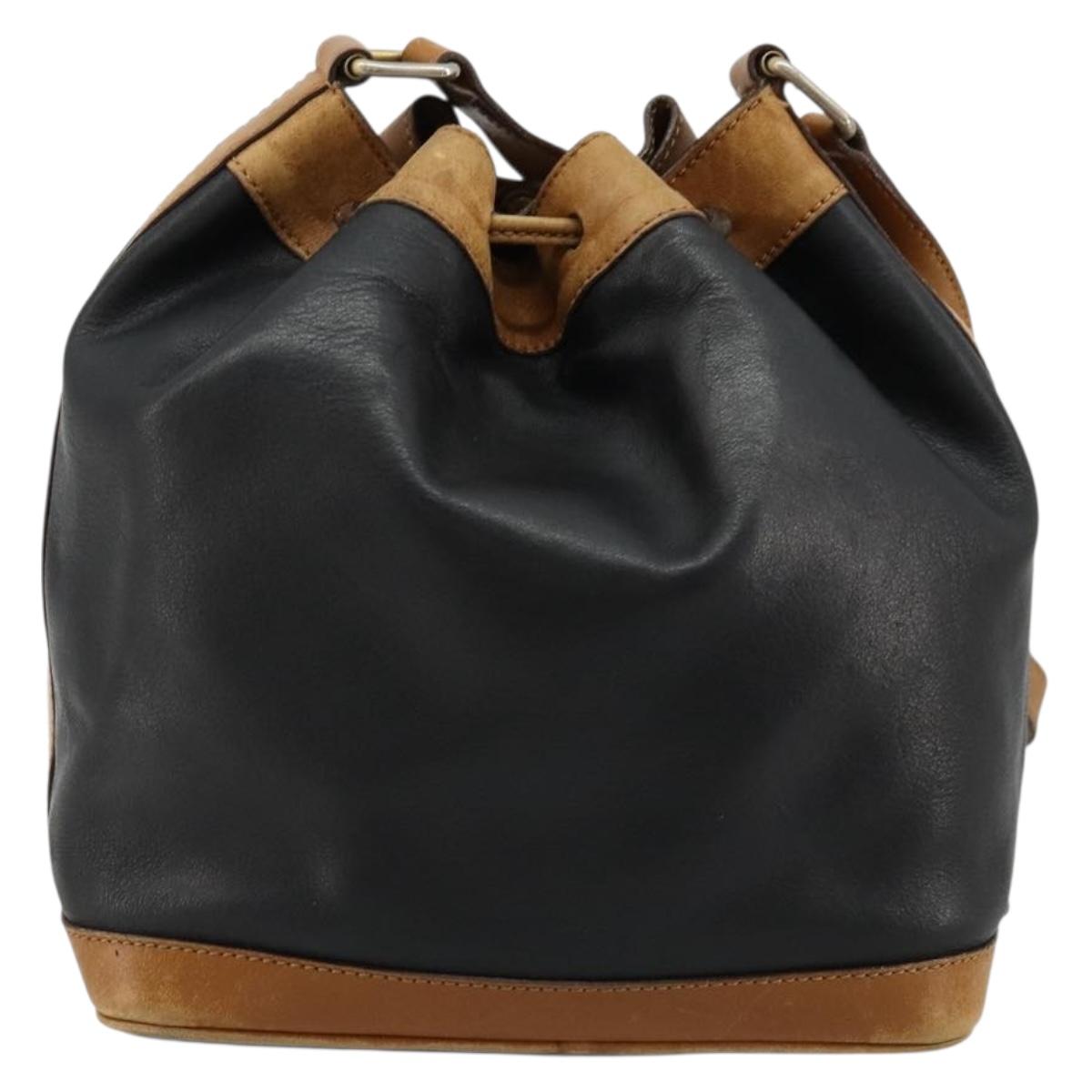 CELINE Purse Shoulder Bag Leather Black Gold Auth 185080