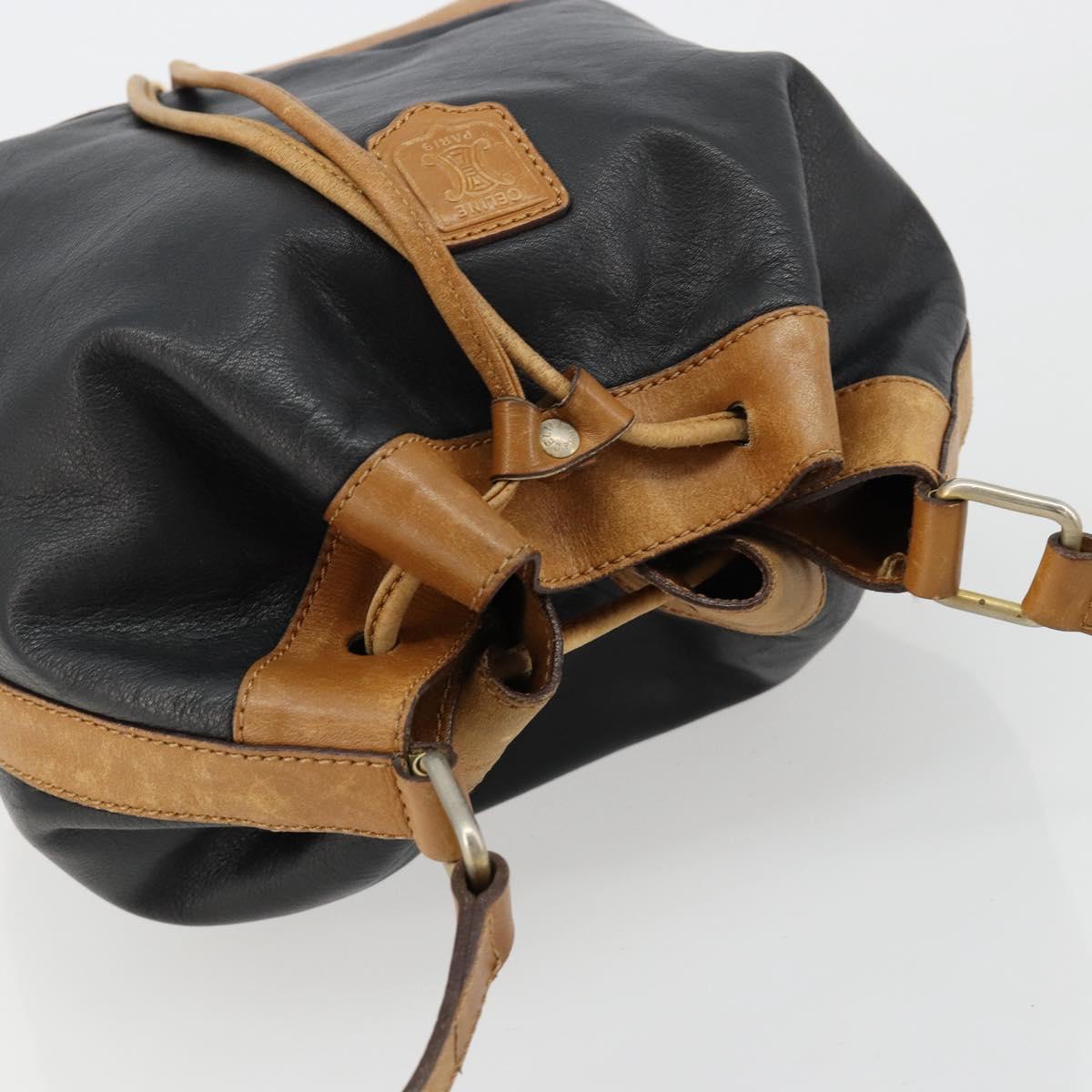 CELINE Purse Shoulder Bag Leather Black Gold Auth 185080