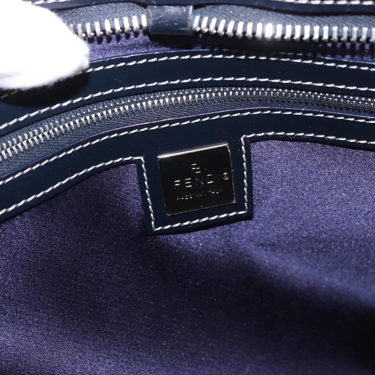 FENDI Zucchino Canvas Hand Bag Navy Silver Auth 185085V