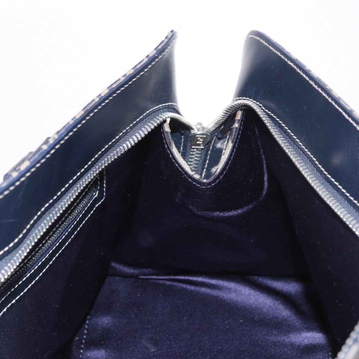 FENDI Zucchino Canvas Hand Bag Navy Silver Auth 185085V