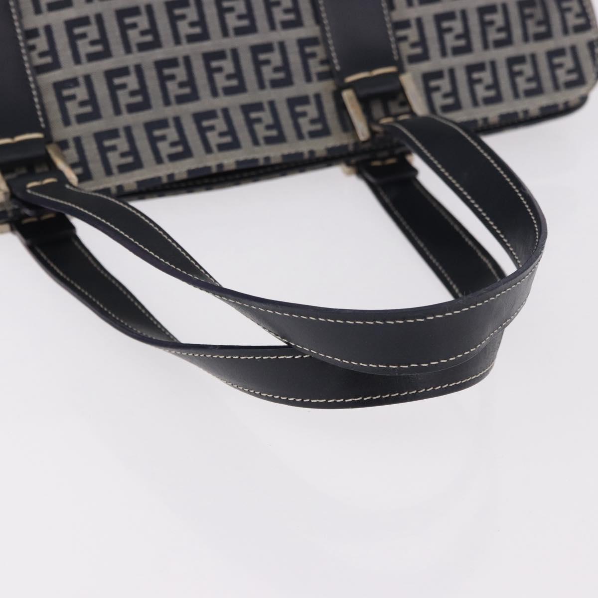 FENDI Zucchino Canvas Hand Bag Navy Silver Auth 185085V