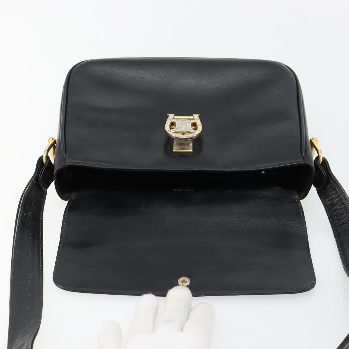 CELINE Shoulder Bag Leather Black Gold Auth 185088