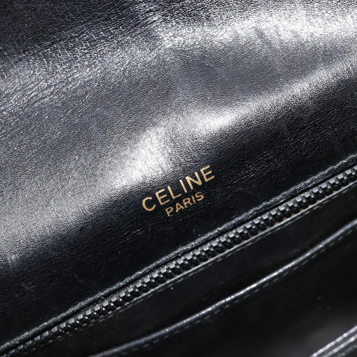 CELINE Shoulder Bag Leather Black Gold Auth 185088