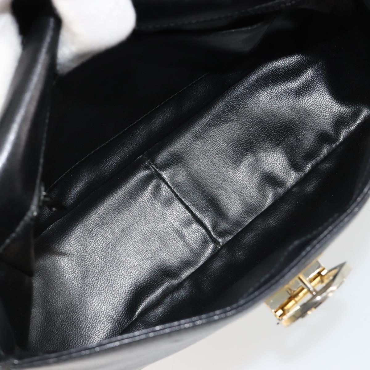CELINE Shoulder Bag Leather Black Gold Auth 185088