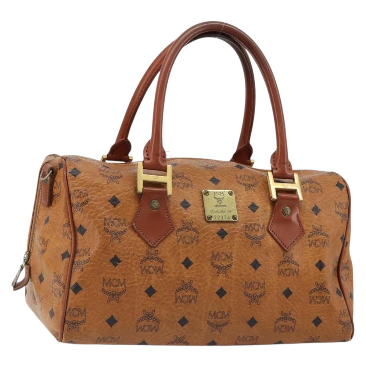 MCM Vicetos Logogram Hand Bag PVC Leather Brown Gold Auth 185089