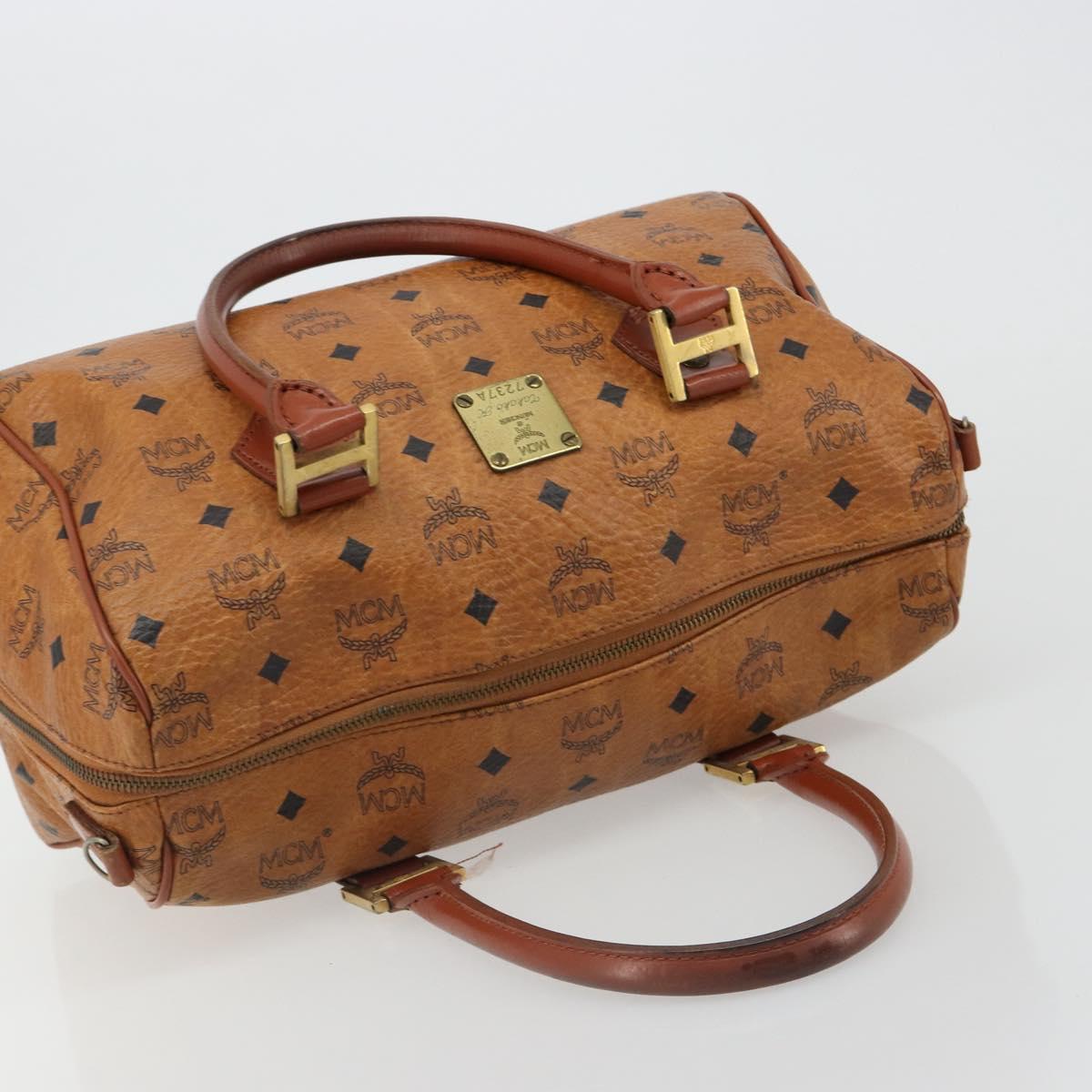 MCM Vicetos Logogram Hand Bag PVC Leather Brown Gold Auth 185089