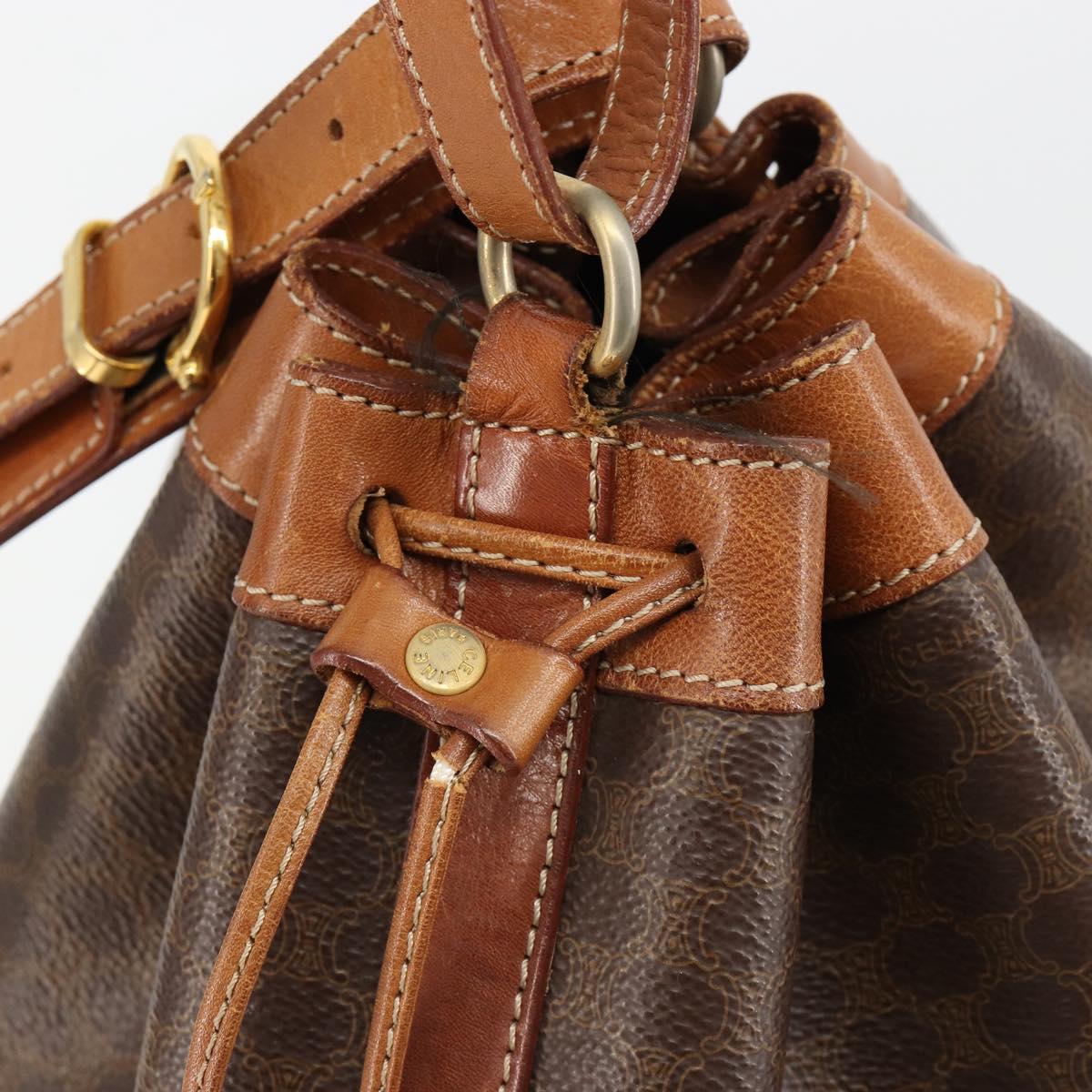 CELINE Macadam Canvas Purse Shoulder Bag PVC Leather Brown Gold Auth 185090