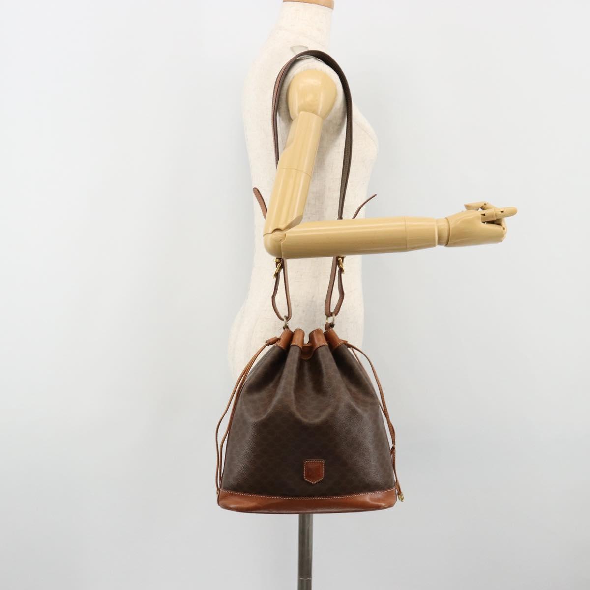 CELINE Macadam Canvas Purse Shoulder Bag PVC Leather Brown Gold Auth 185090
