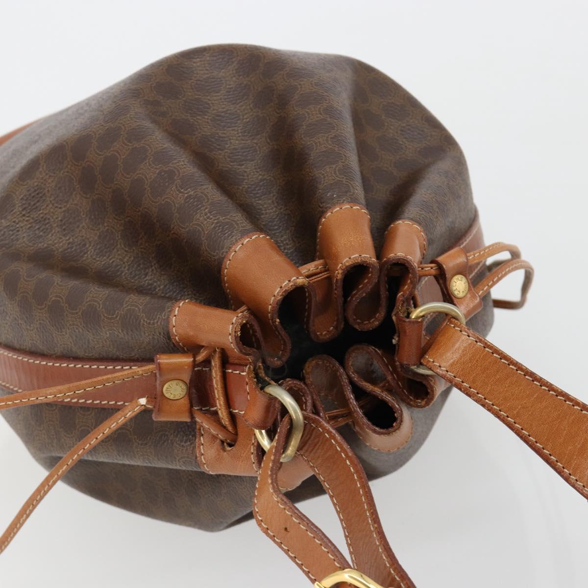 CELINE Macadam Canvas Purse Shoulder Bag PVC Leather Brown Gold Auth 185090