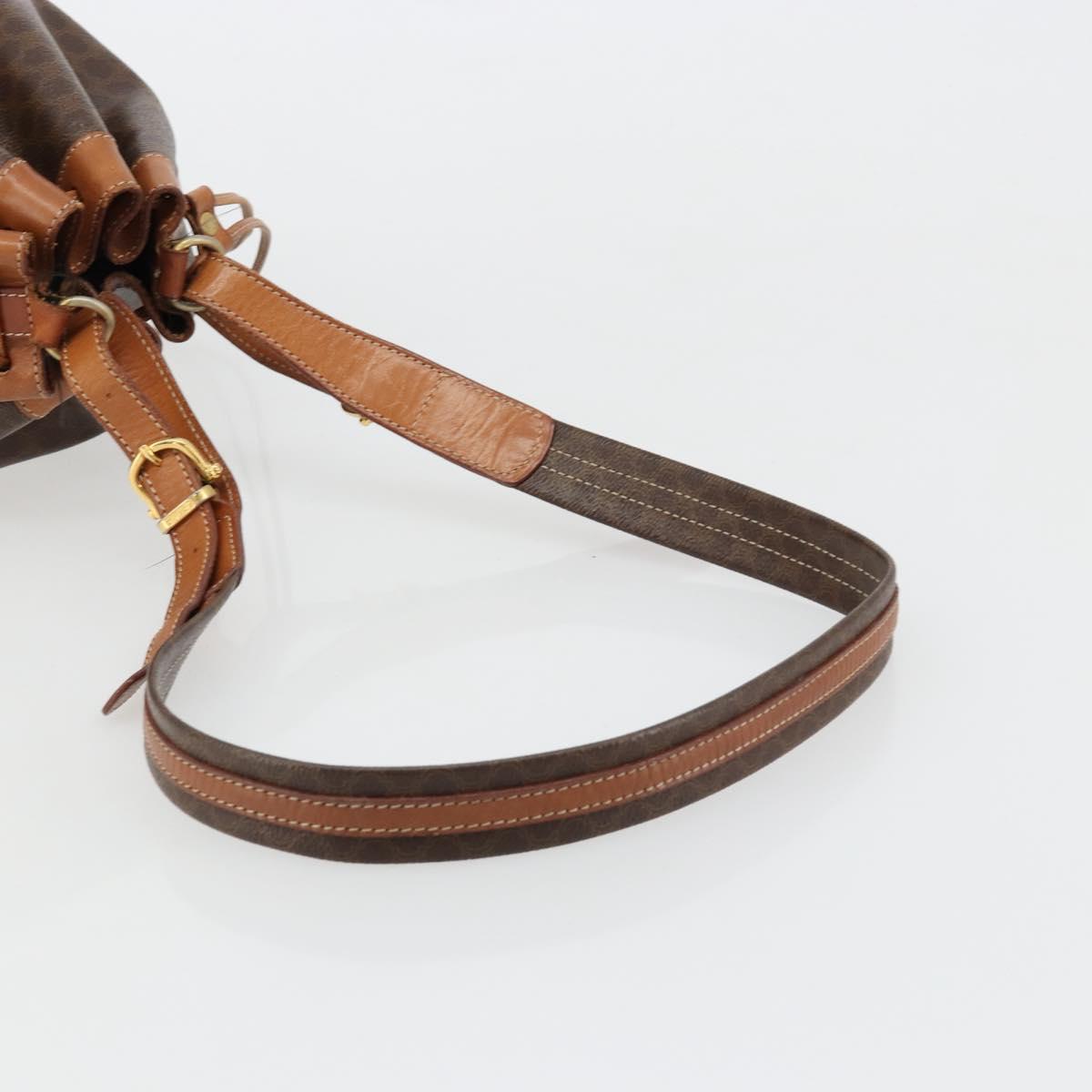 CELINE Macadam Canvas Purse Shoulder Bag PVC Leather Brown Gold Auth 185090