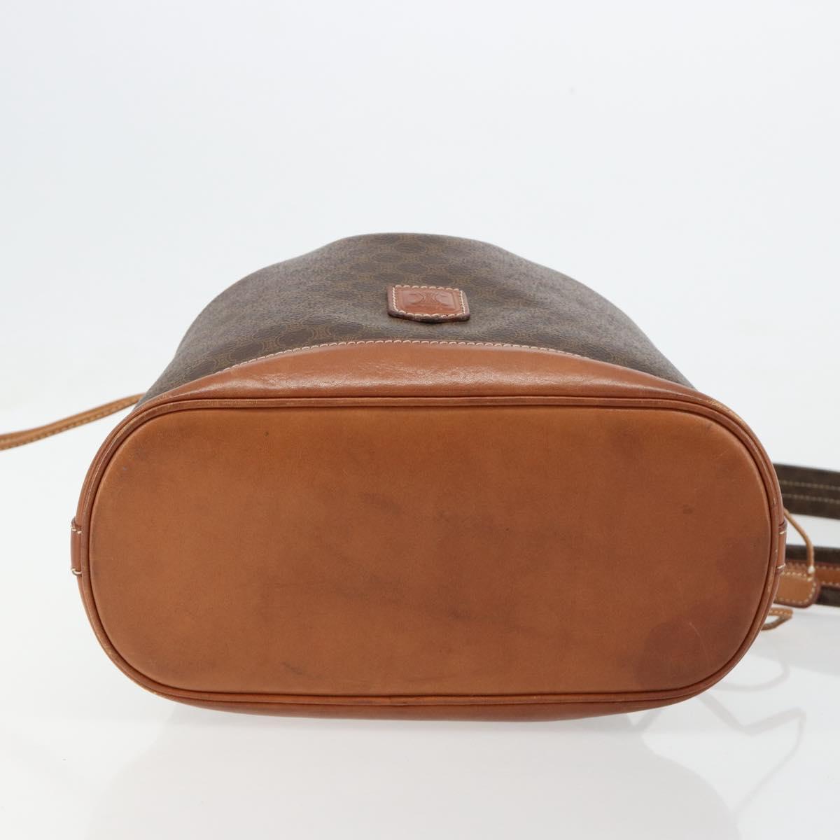 CELINE Macadam Canvas Purse Shoulder Bag PVC Leather Brown Gold Auth 185090
