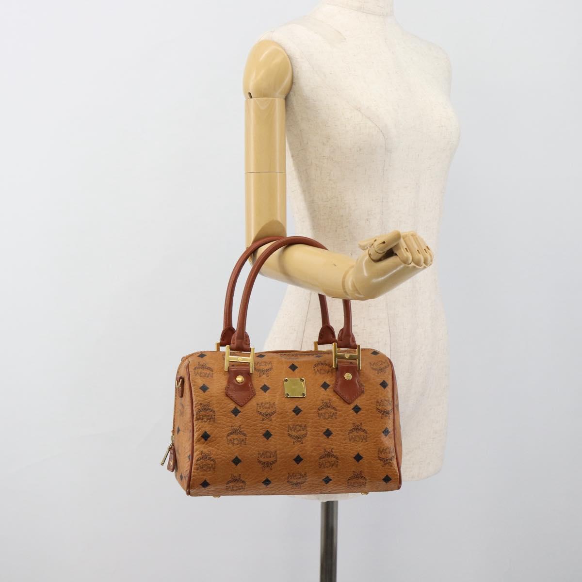 MCM Vicetos Logogram Hand Bag PVC Leather Brown Gold Auth 185091