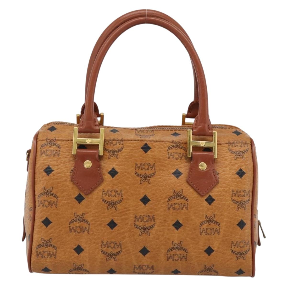 MCM Vicetos Logogram Hand Bag PVC Leather Brown Gold Auth 185091