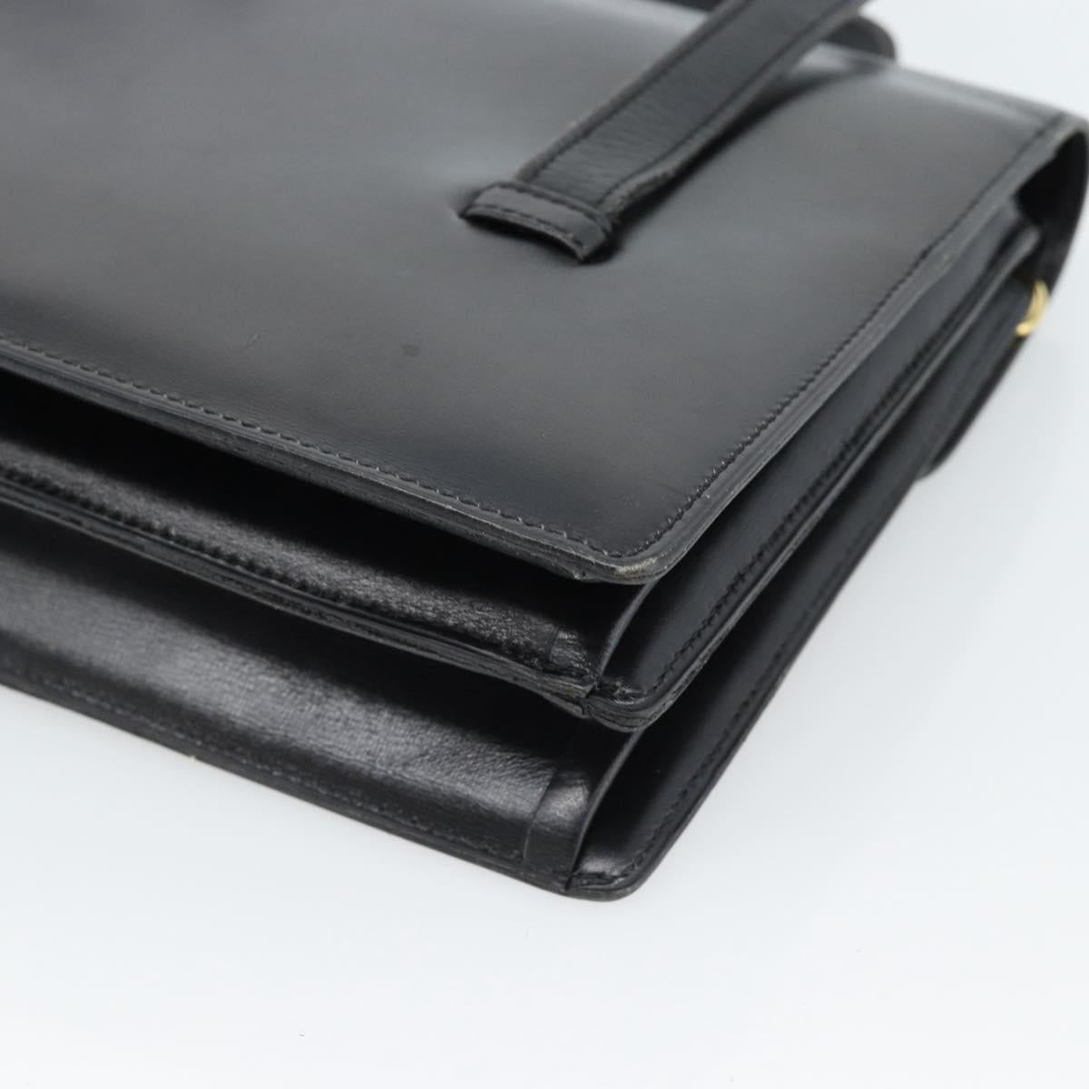 Christian Dior Hand Bag Leather Black Gold Auth 185093