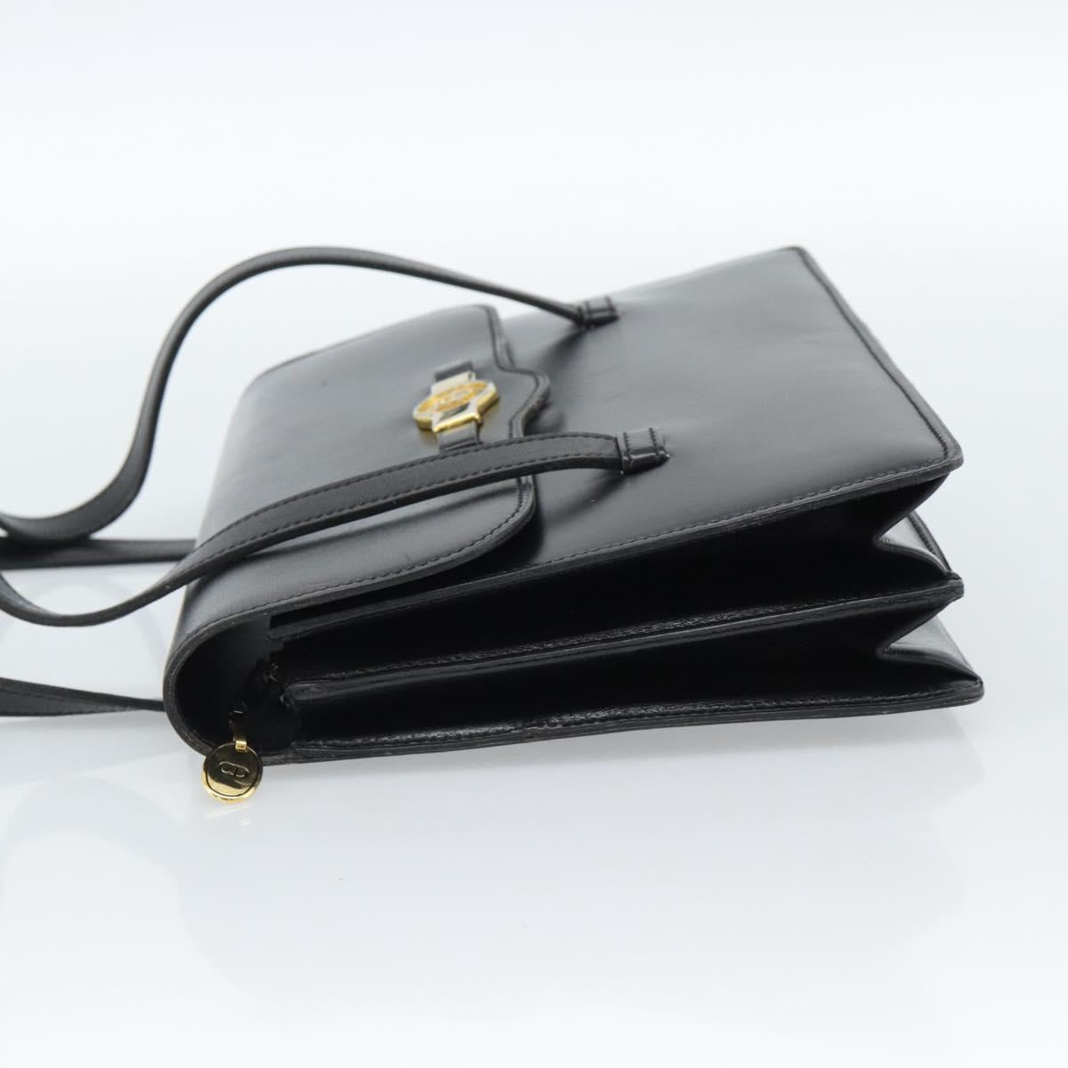 Christian Dior Hand Bag Leather Black Gold Auth 185093