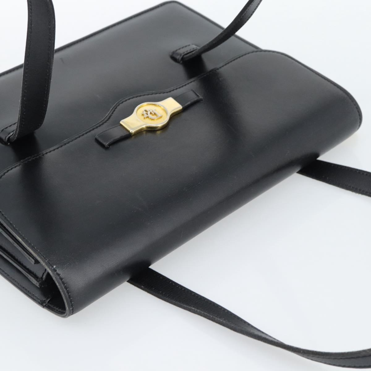 Christian Dior Hand Bag Leather Black Gold Auth 185093
