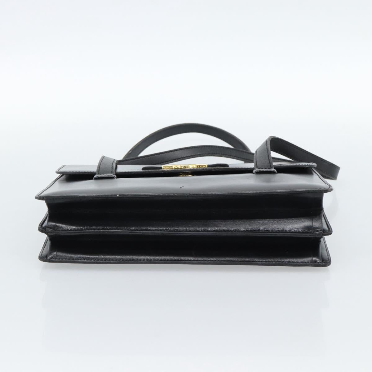 Christian Dior Hand Bag Leather Black Gold Auth 185093