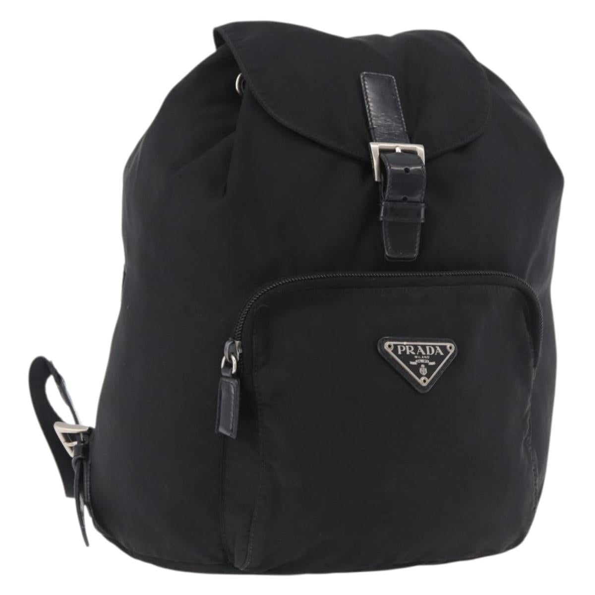 PRADA Backpack Nylon Black Silver Auth 185096