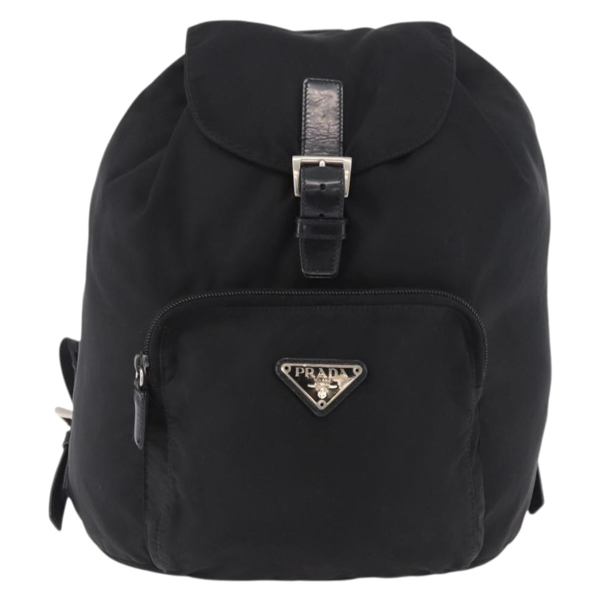 PRADA Backpack Nylon Black Silver Auth 185096