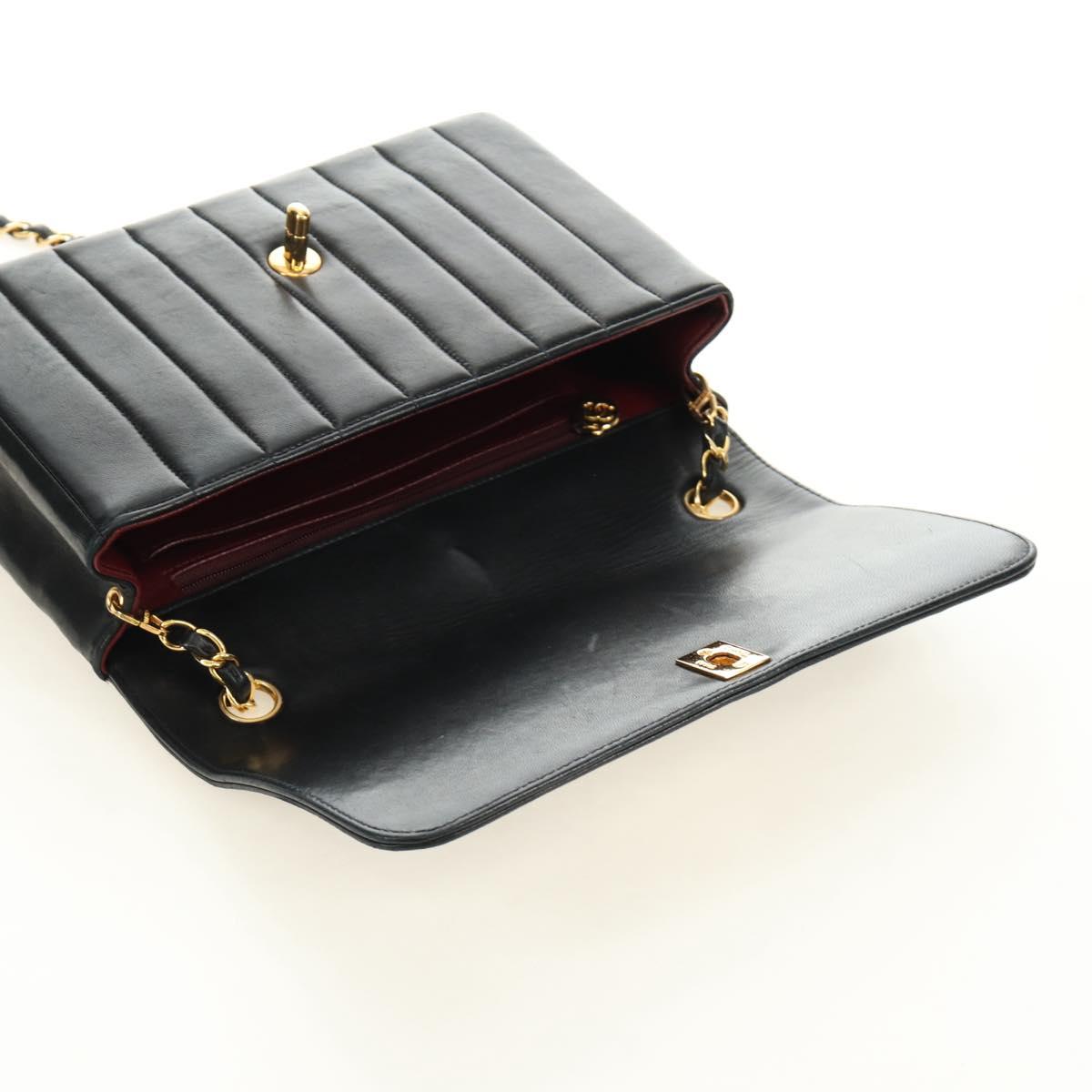 CHANEL Mademoiselle Chain Shoulder Bag Lamb Skin Black Gold CC Auth 185097SAM