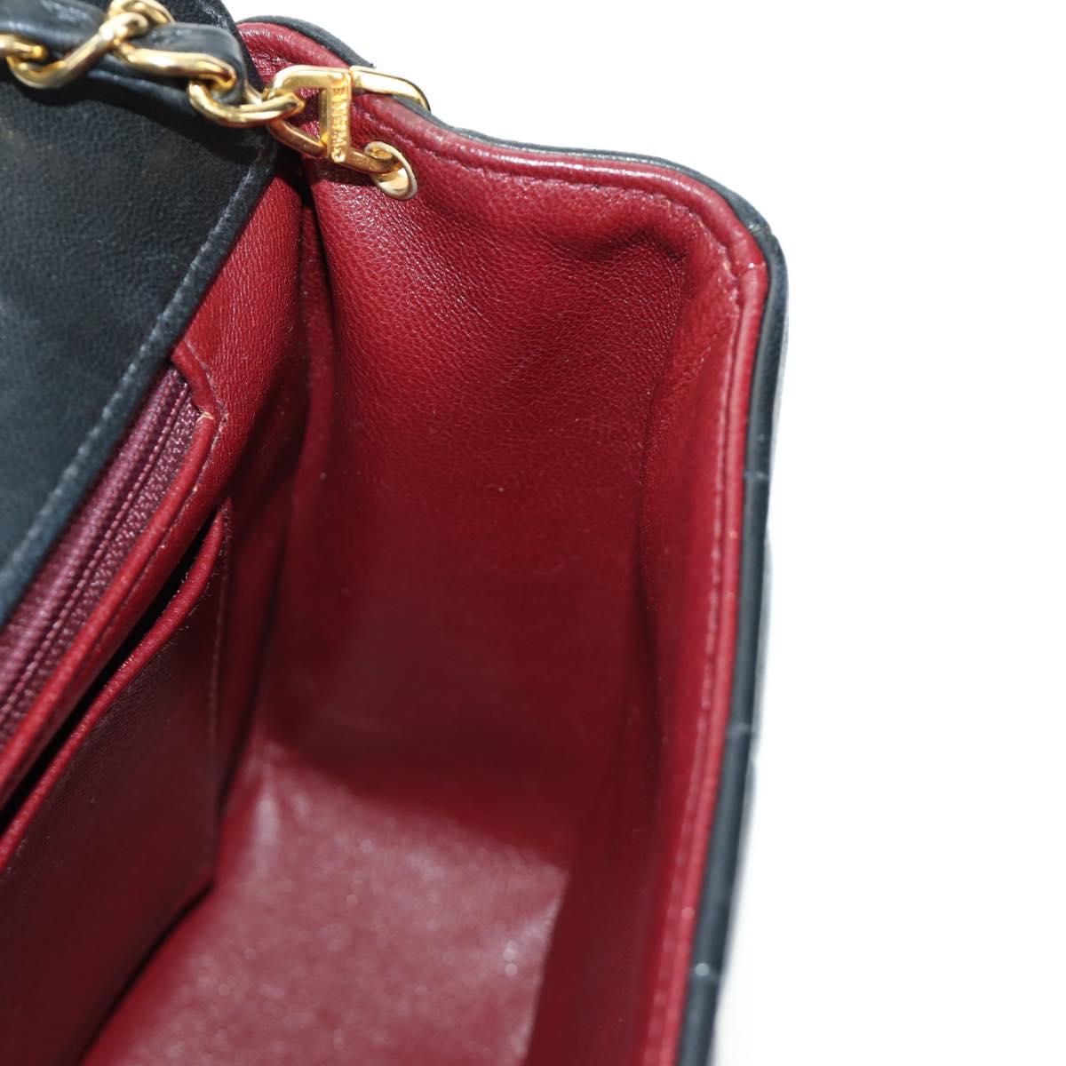 CHANEL Mademoiselle Chain Shoulder Bag Lamb Skin Black Gold CC Auth 185097SAM