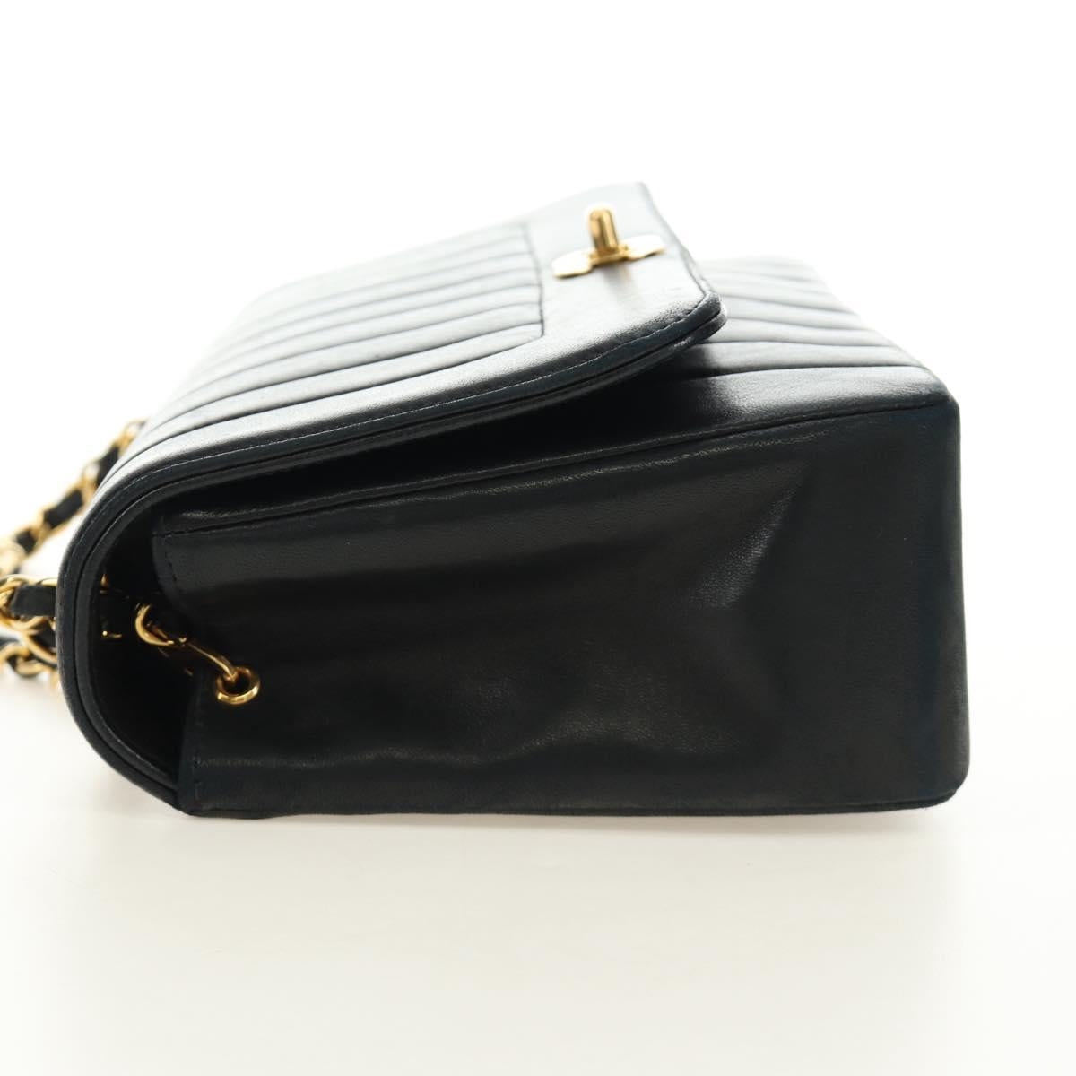 CHANEL Mademoiselle Chain Shoulder Bag Lamb Skin Black Gold CC Auth 185097SAM