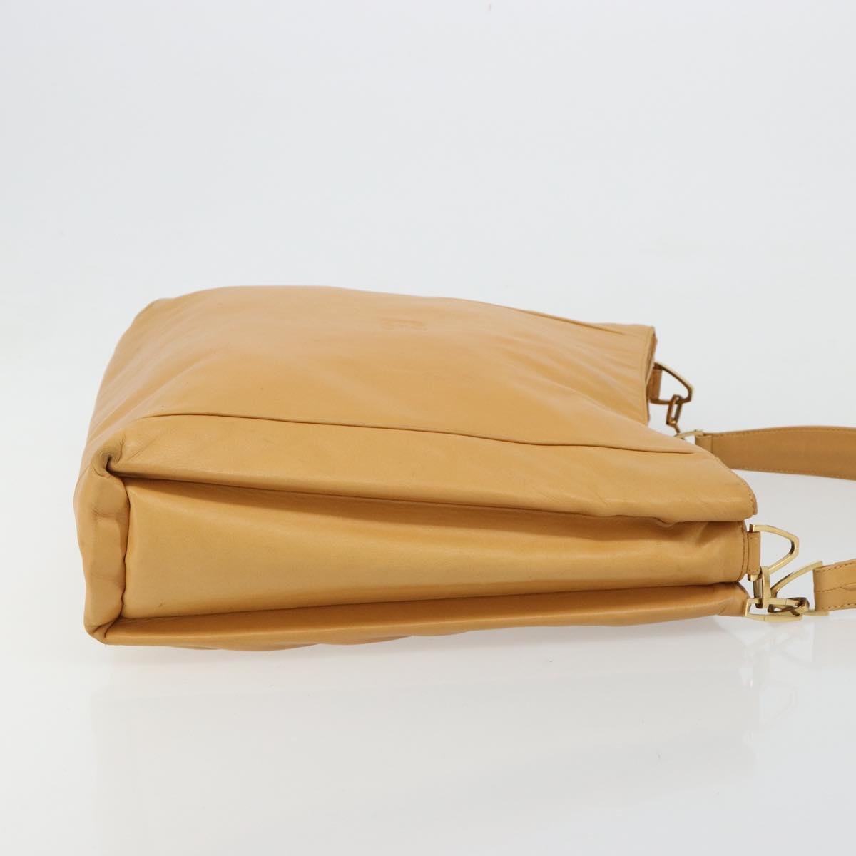 LOEWE Anagram Chain Shoulder Bag Leather Beige Gold Auth 185098