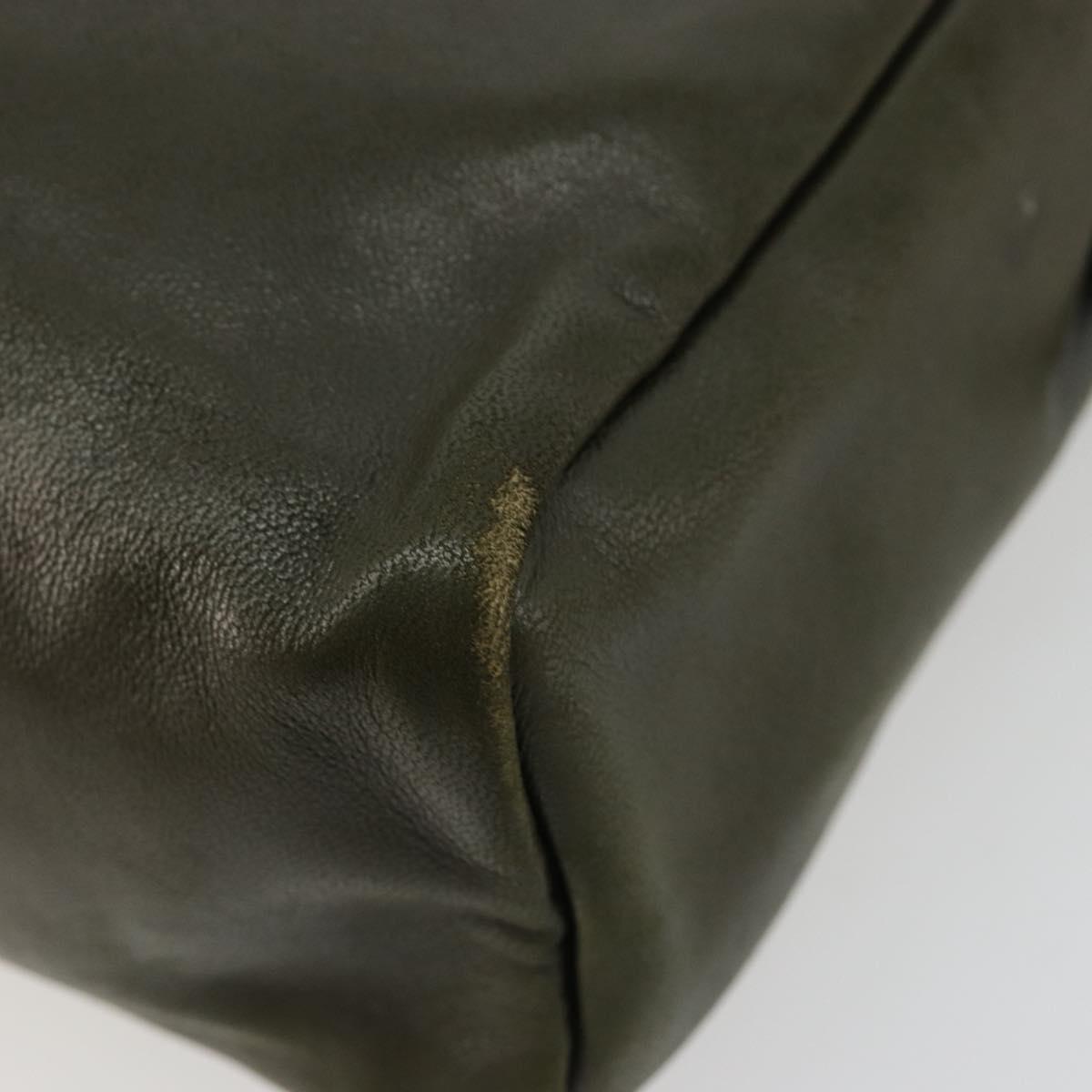 LOEWE Anagram Shoulder Bag Leather Khaki Auth 185099
