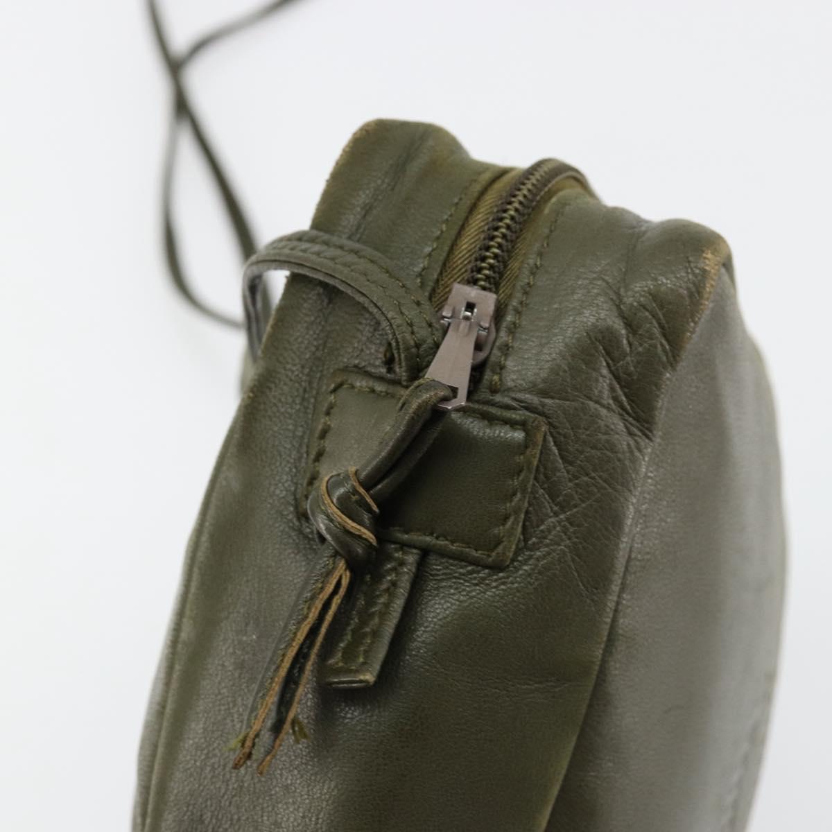 LOEWE Anagram Shoulder Bag Leather Khaki Auth 185099