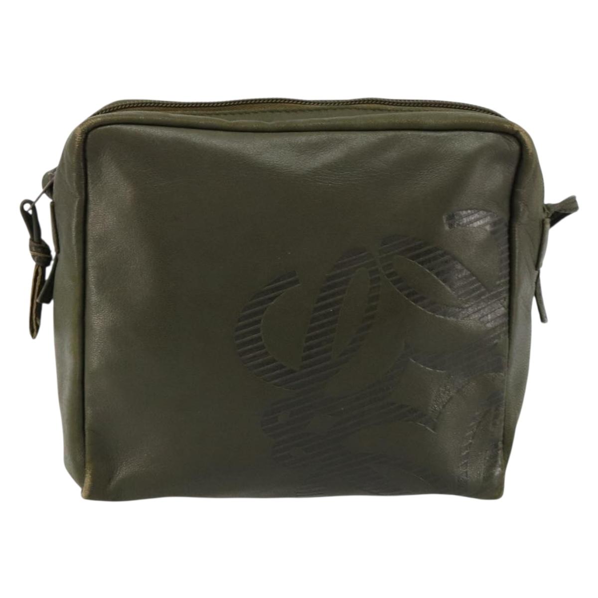 LOEWE Anagram Shoulder Bag Leather Khaki Auth 185099
