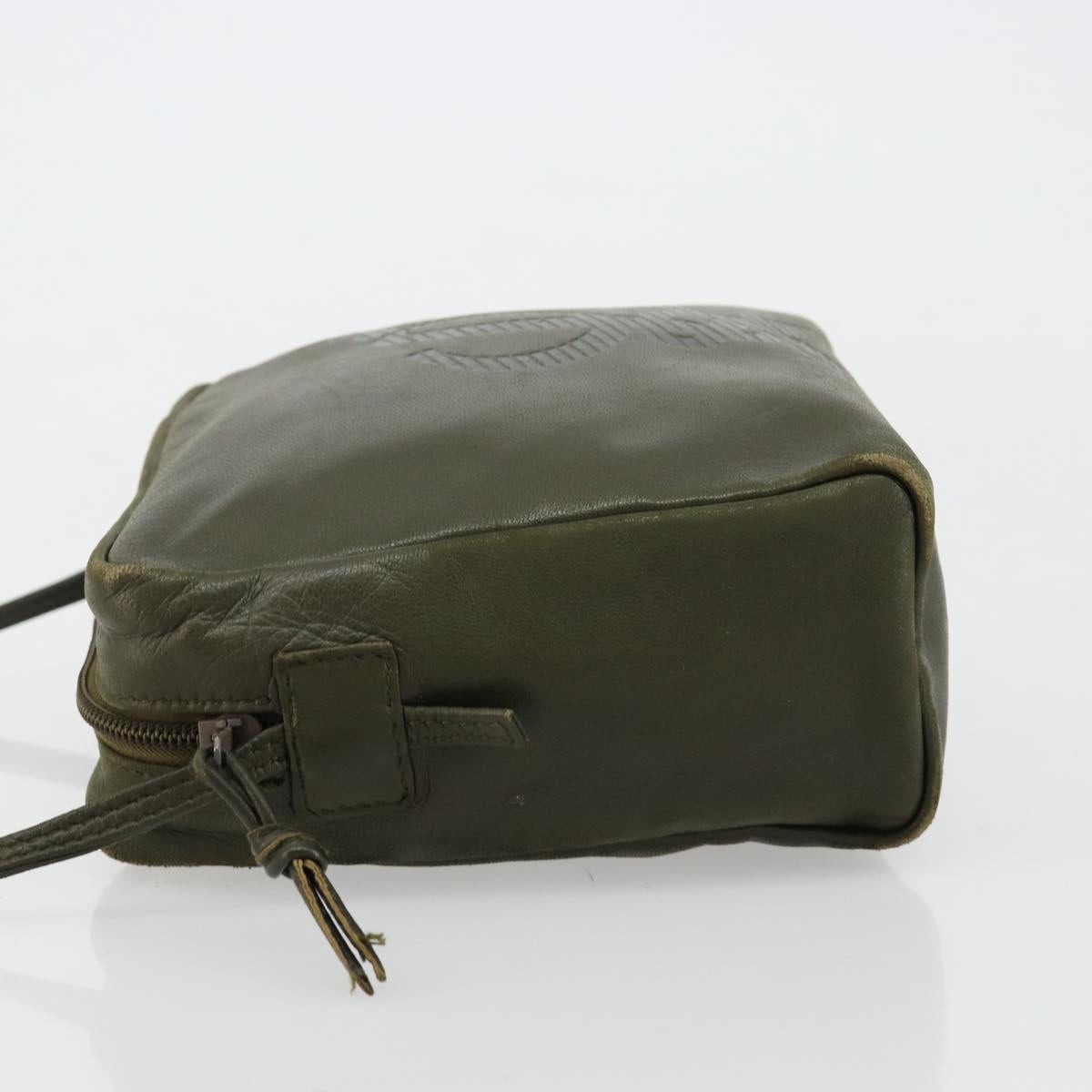 LOEWE Anagram Shoulder Bag Leather Khaki Auth 185099
