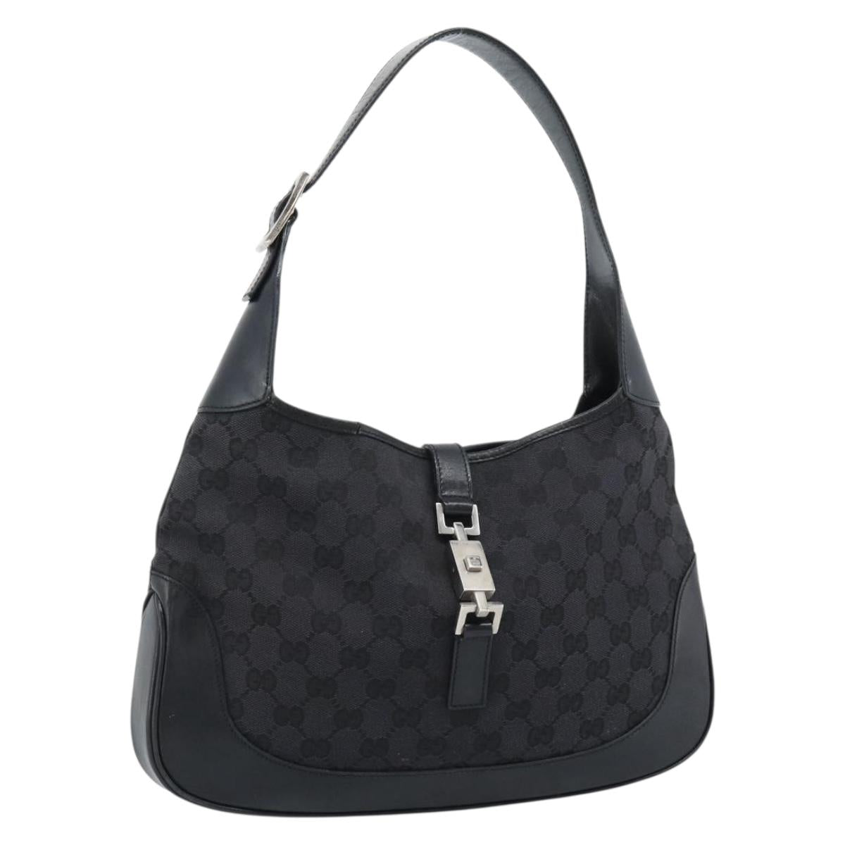GUCCI GG Canvas Jackie Shoulder Bag Black Silver 001 3306 Auth 185100