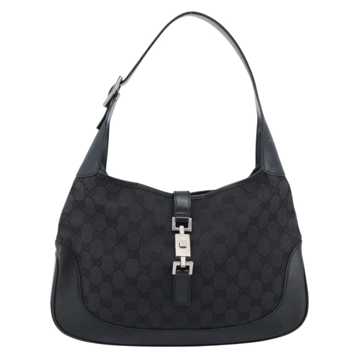 GUCCI GG Canvas Jackie Shoulder Bag Black Silver 001 3306 Auth 185100