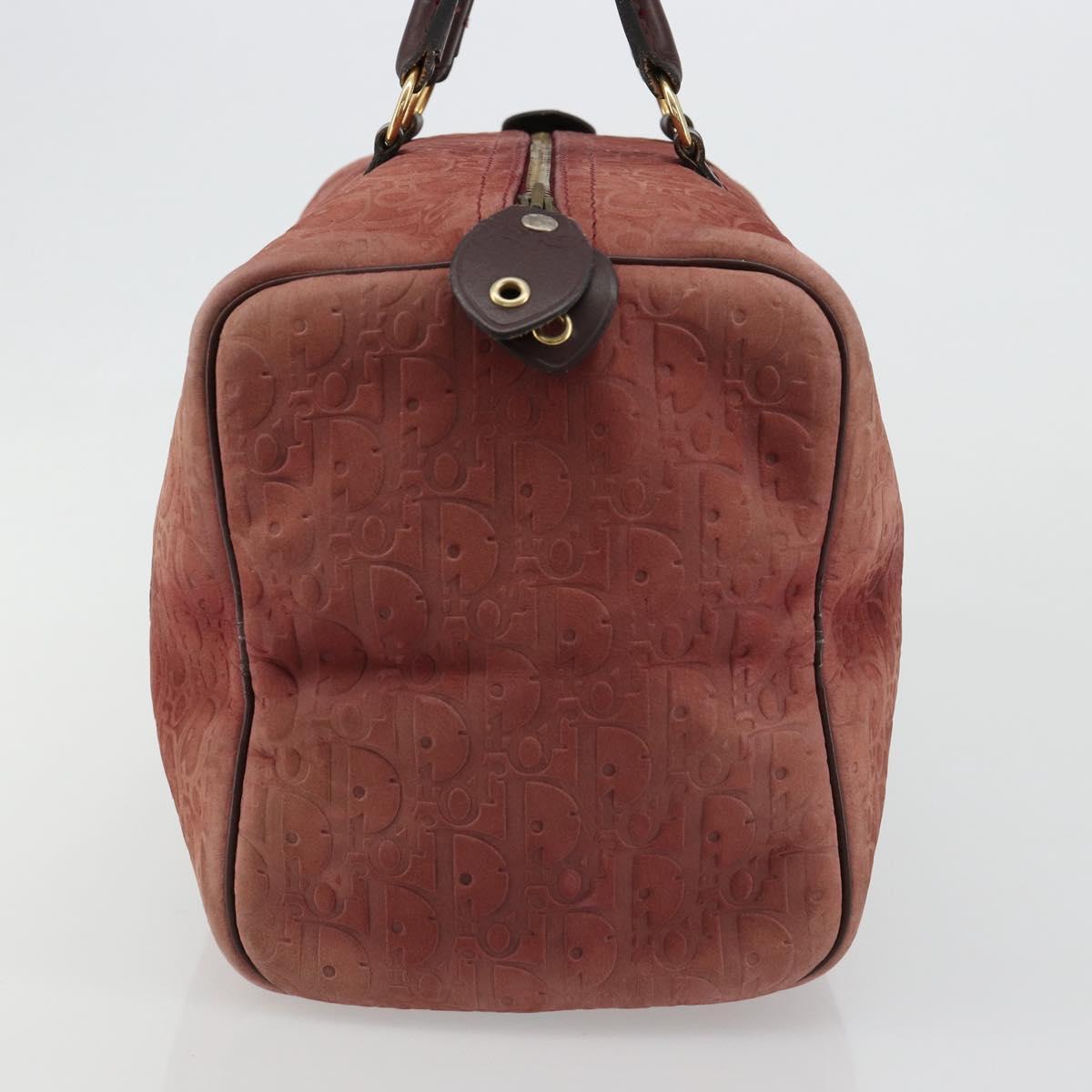 Christian Dior Trotter Canvas Boston Bag Suede Red Gold Auth 185105