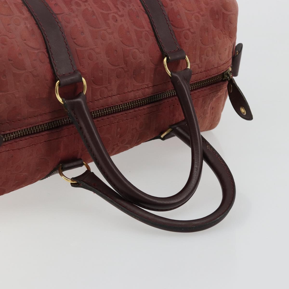 Christian Dior Trotter Canvas Boston Bag Suede Red Gold Auth 185105