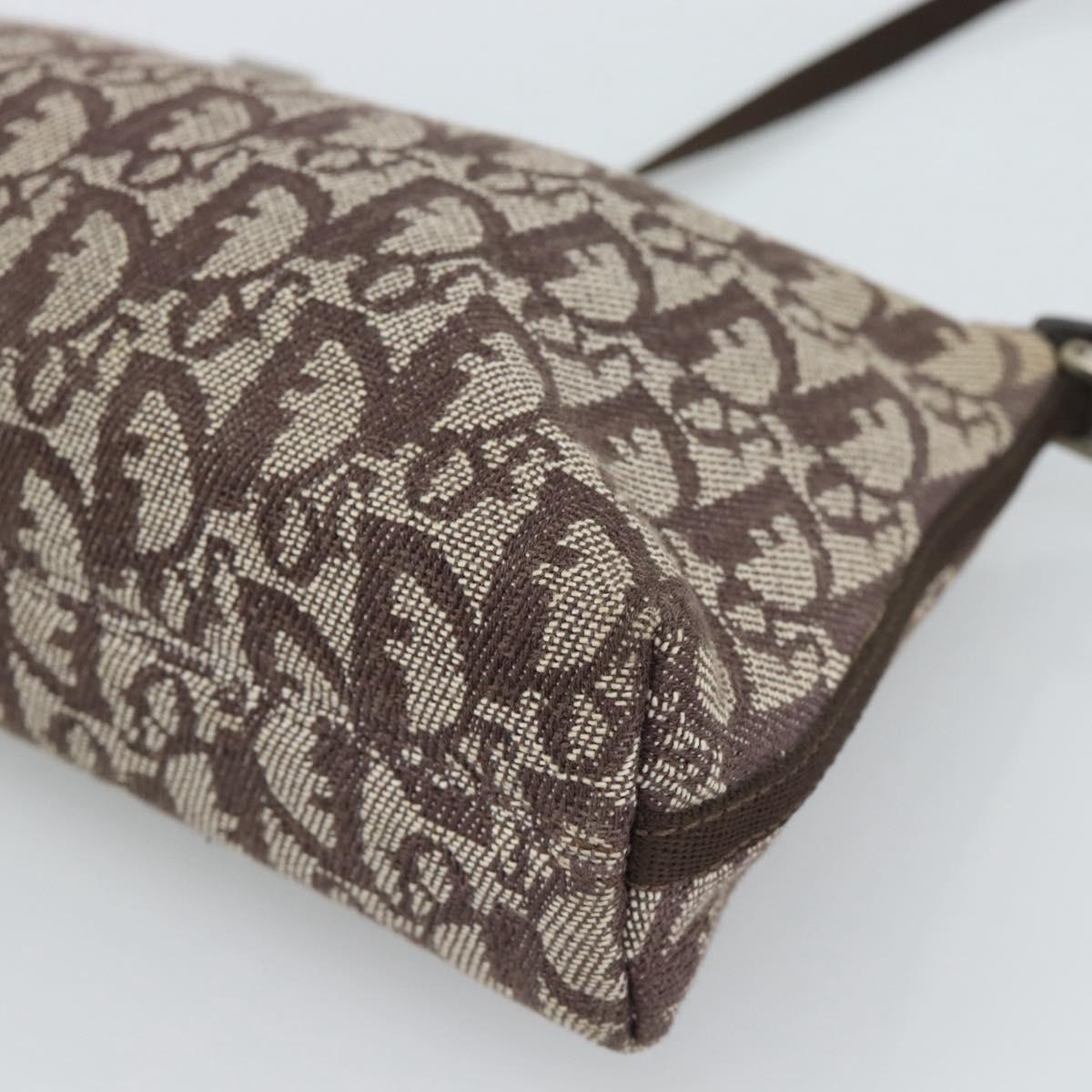 Christian Dior Trotter Canvas Shoulder Bag Brown Silver Auth 185106V
