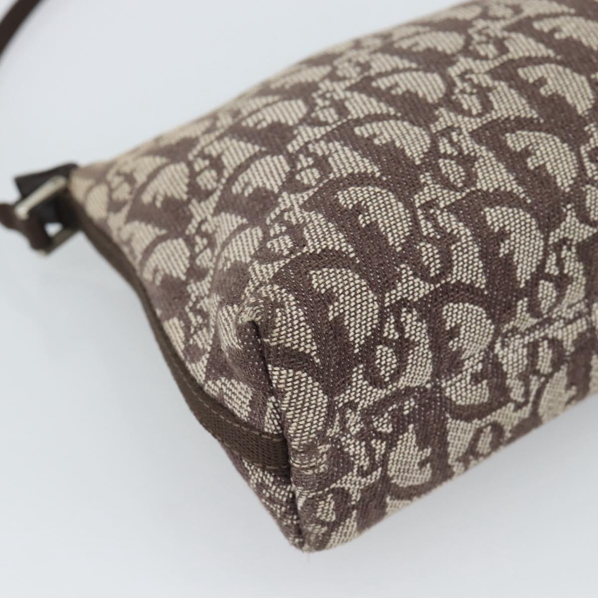 Christian Dior Trotter Canvas Shoulder Bag Brown Silver Auth 185106V