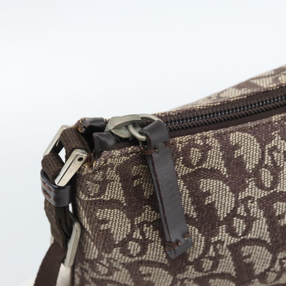 Christian Dior Trotter Canvas Shoulder Bag Brown Silver Auth 185106V