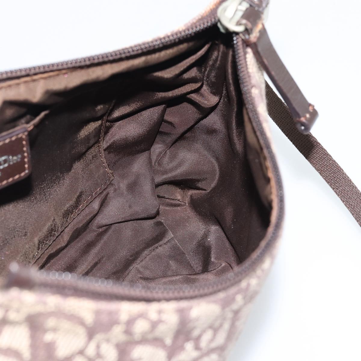 Christian Dior Trotter Canvas Shoulder Bag Brown Silver Auth 185106V