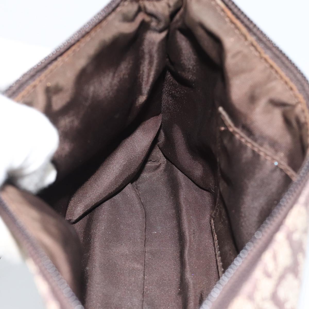 Christian Dior Trotter Canvas Shoulder Bag Brown Silver Auth 185106V